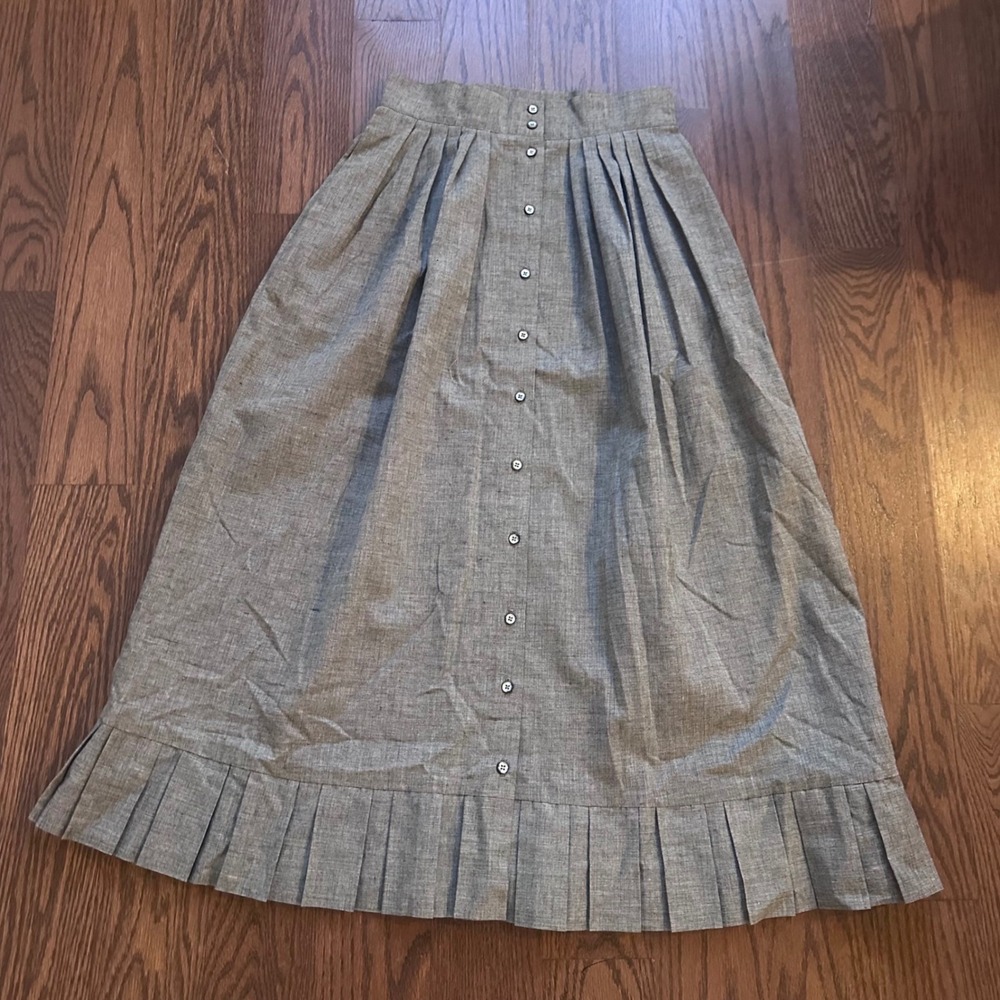 James River Traders Vintage Grey Wool Cotton Button Front Pleated Maxi Skirt 8